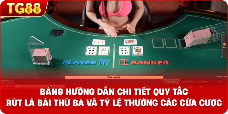 Bảng hướng dẫn chi tiết quy tắc rút lá bài thứ ba và tỷ lệ thưởng các cửa cược