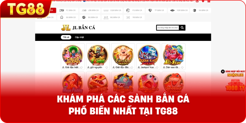 Khám phá các sảnh bắn cá phổ biến tại TG88