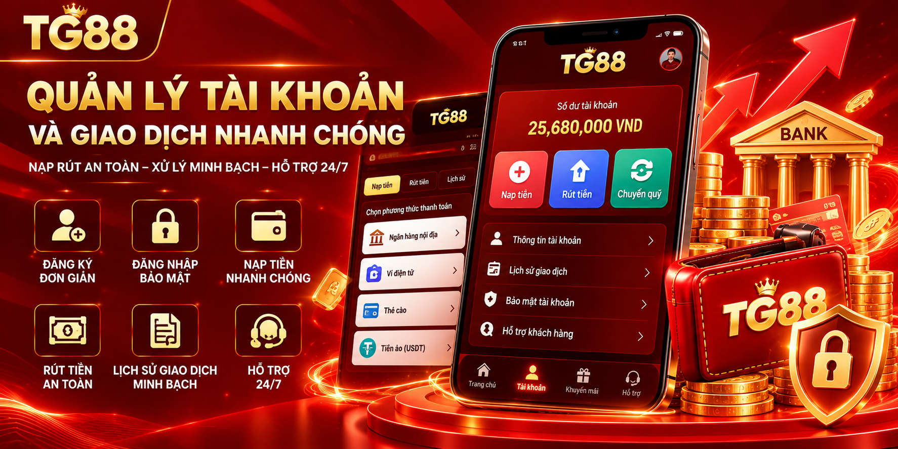 Quản lý tài khoản và giao dịch nạp rút tiền TG88
